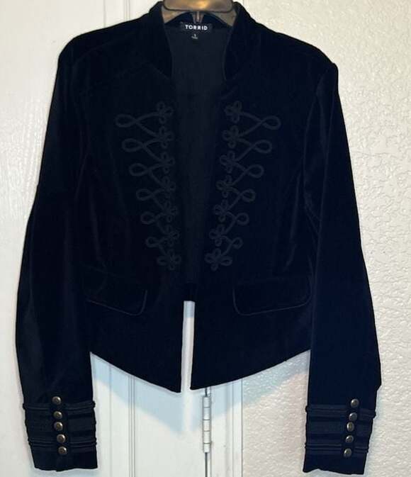 Torrid Jackets & Blazers - Torrid Black Velvet Military Style Jacket with Gold Button Details